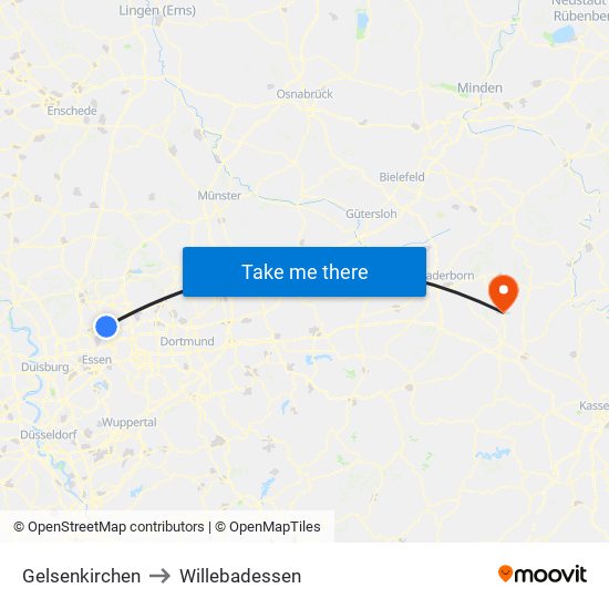 Gelsenkirchen to Willebadessen map