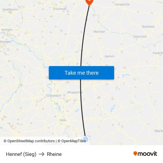 Hennef (Sieg) to Rheine map