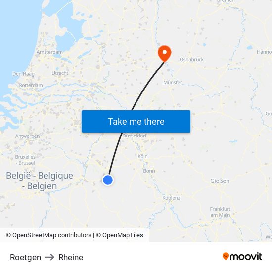 Roetgen to Rheine map