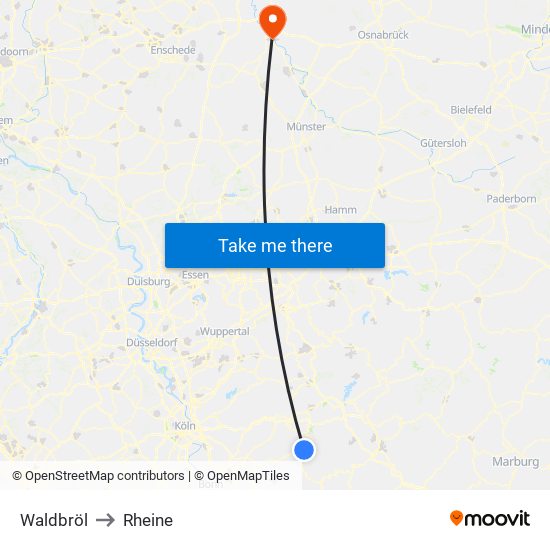 Waldbröl to Rheine map