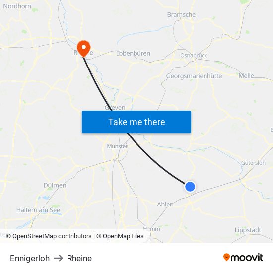 Ennigerloh to Rheine map