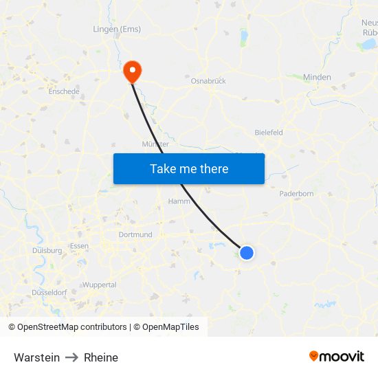 Warstein to Rheine map