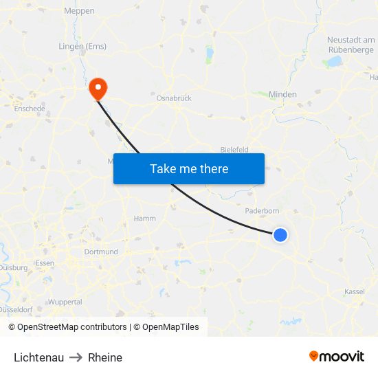 Lichtenau to Rheine map