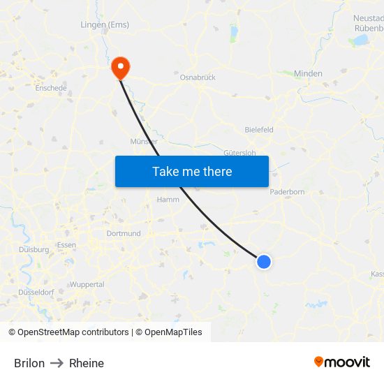 Brilon to Rheine map