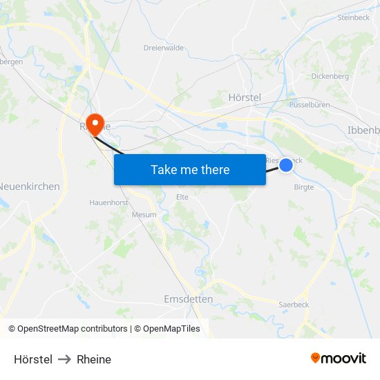 Hörstel to Rheine map