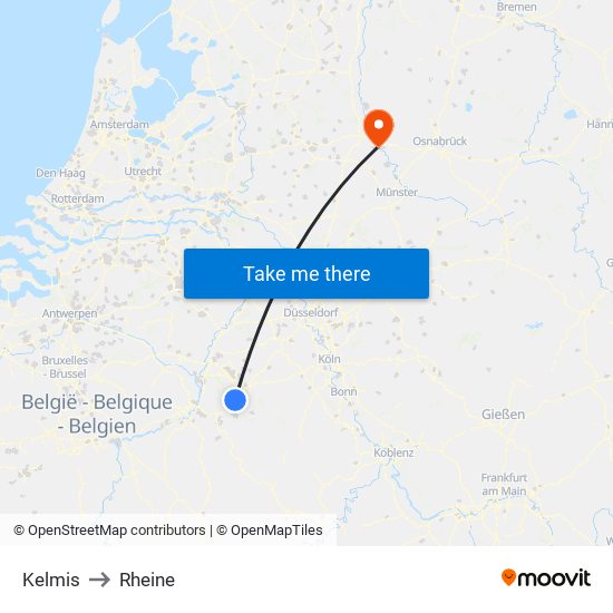 Kelmis to Rheine map