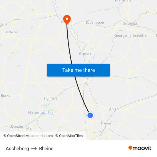 Ascheberg to Rheine map