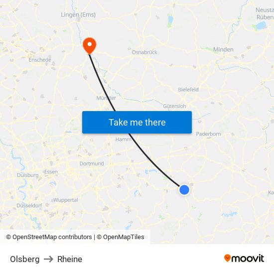 Olsberg to Rheine map