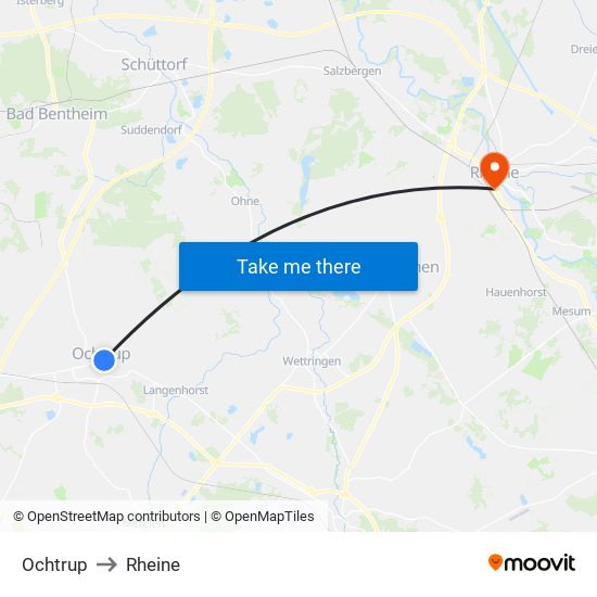 Ochtrup to Rheine map