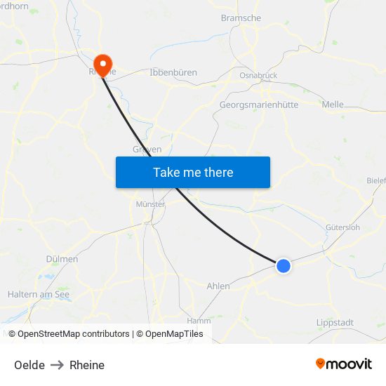 Oelde to Rheine map