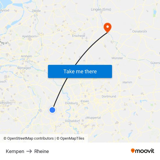 Kempen to Rheine map