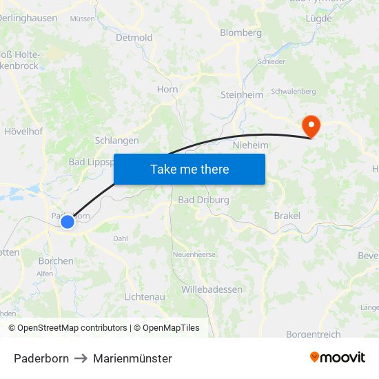 Paderborn to Marienmünster map