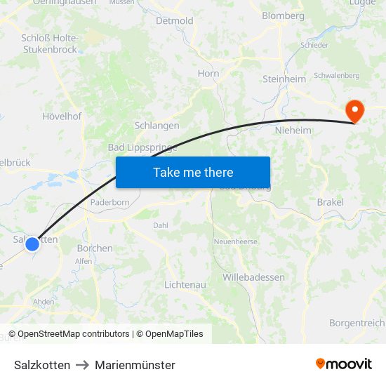 Salzkotten to Marienmünster map