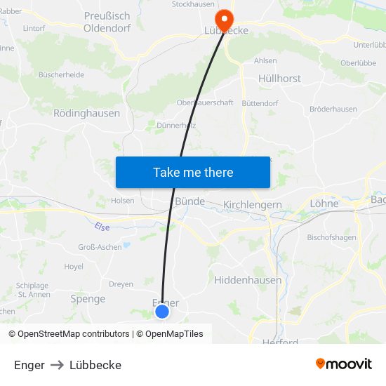 Enger to Lübbecke map
