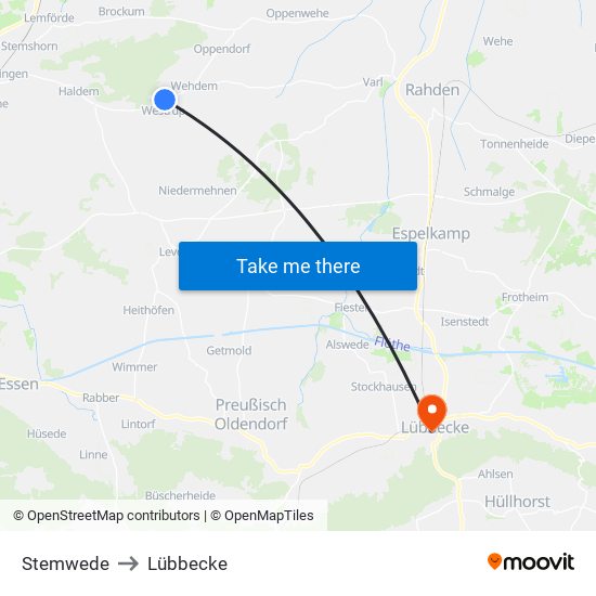 Stemwede to Lübbecke map