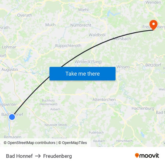 Bad Honnef to Freudenberg map