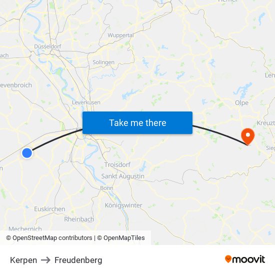 Kerpen to Freudenberg map