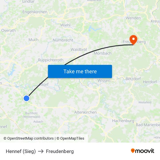 Hennef (Sieg) to Freudenberg map