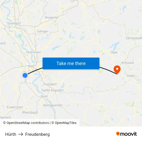 Hürth to Freudenberg map