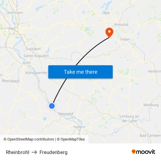 Rheinbrohl to Freudenberg map