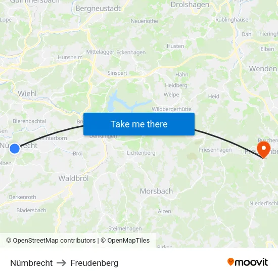 Nümbrecht to Freudenberg map