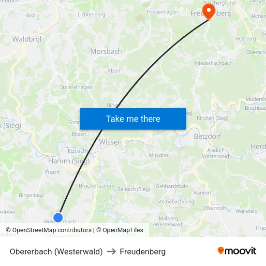 Obererbach (Westerwald) to Freudenberg map