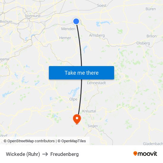 Wickede (Ruhr) to Freudenberg map