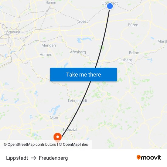 Lippstadt to Freudenberg map