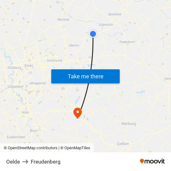 Oelde to Freudenberg map