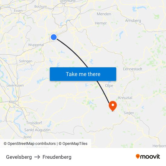 Gevelsberg to Freudenberg map