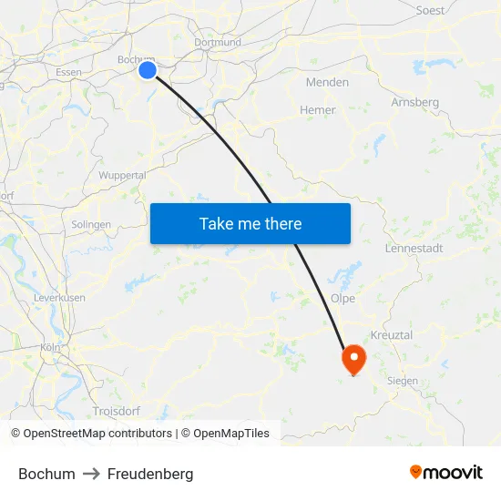 Bochum to Freudenberg map