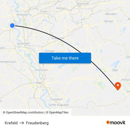Krefeld to Freudenberg map