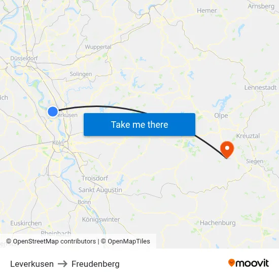 Leverkusen to Freudenberg map