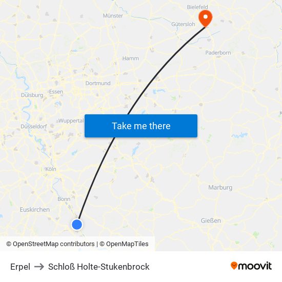 Erpel to Schloß Holte-Stukenbrock map