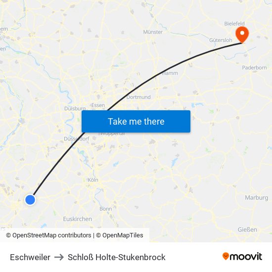 Eschweiler to Schloß Holte-Stukenbrock map