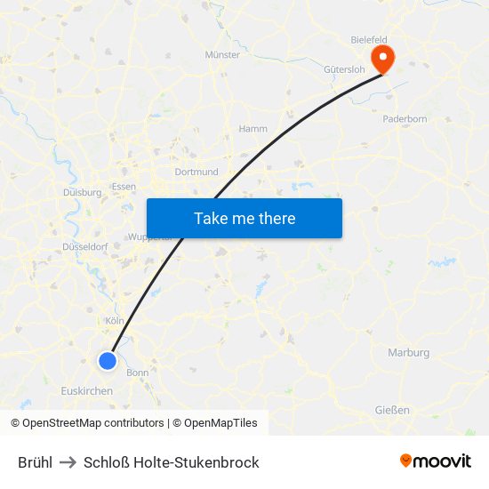 Brühl to Schloß Holte-Stukenbrock map