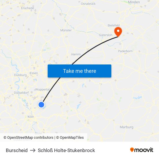 Burscheid to Schloß Holte-Stukenbrock map