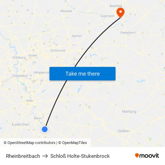 Rheinbreitbach to Schloß Holte-Stukenbrock map