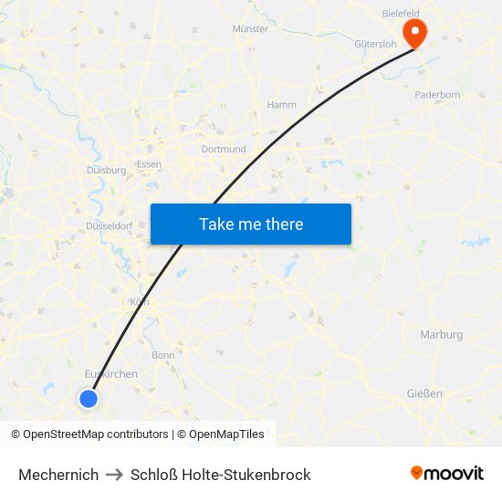 Mechernich to Schloß Holte-Stukenbrock map