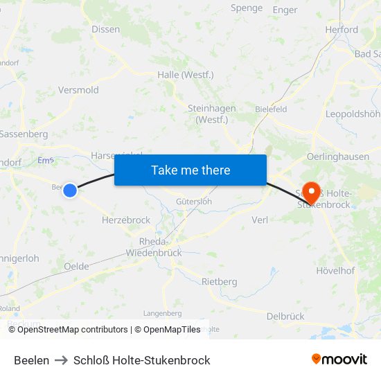 Beelen to Schloß Holte-Stukenbrock map