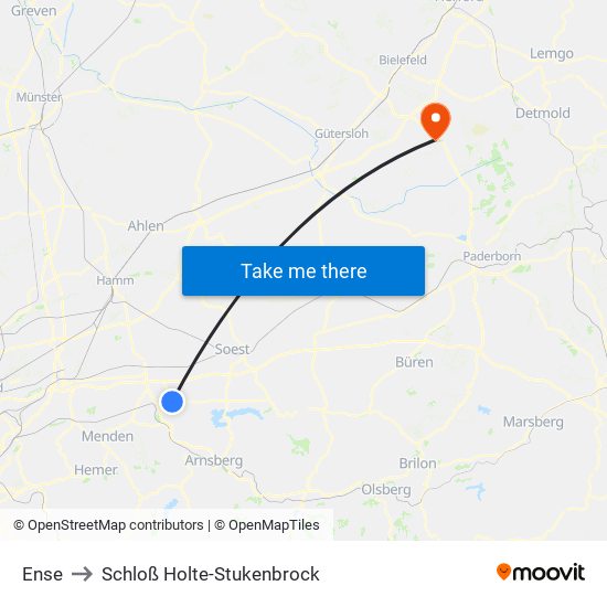 Ense to Schloß Holte-Stukenbrock map