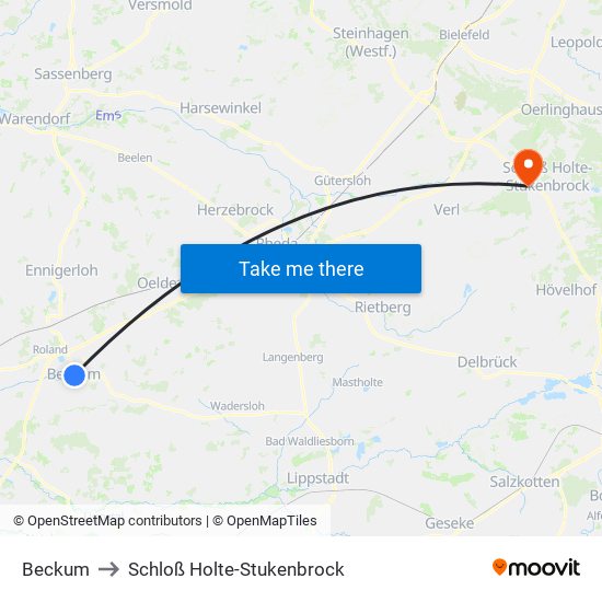 Beckum to Schloß Holte-Stukenbrock map