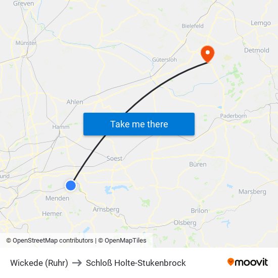 Wickede (Ruhr) to Schloß Holte-Stukenbrock map