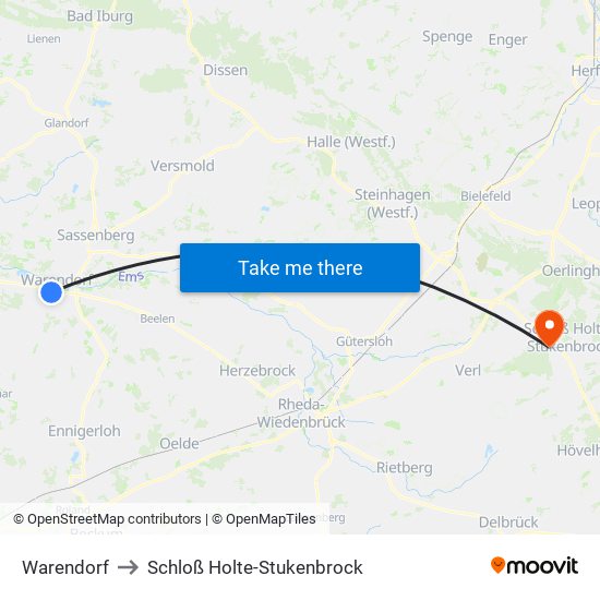 Warendorf to Schloß Holte-Stukenbrock map