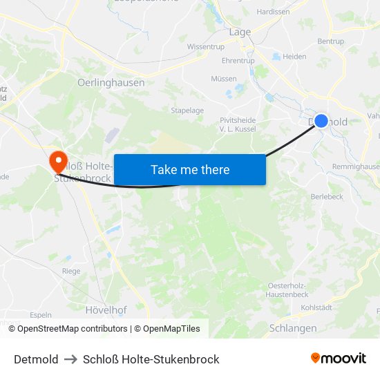 Detmold to Schloß Holte-Stukenbrock map