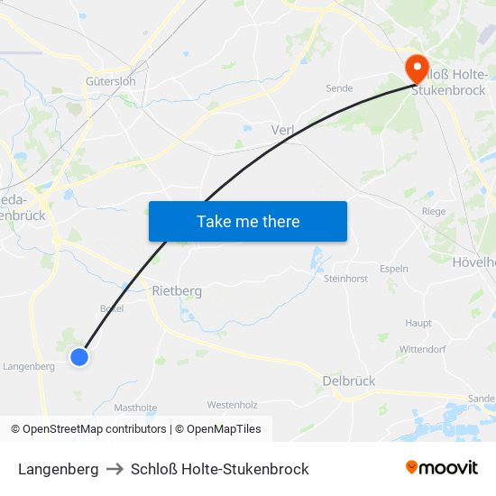 Langenberg to Schloß Holte-Stukenbrock map