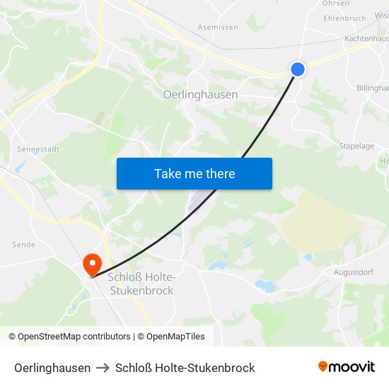 Oerlinghausen to Schloß Holte-Stukenbrock map