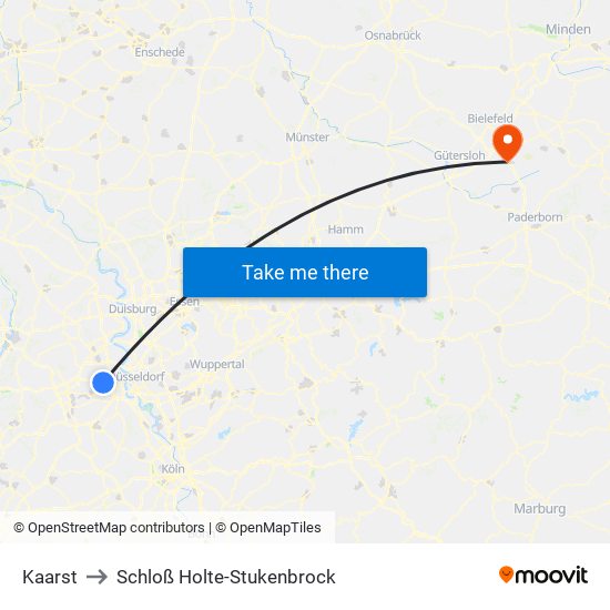 Kaarst to Schloß Holte-Stukenbrock map