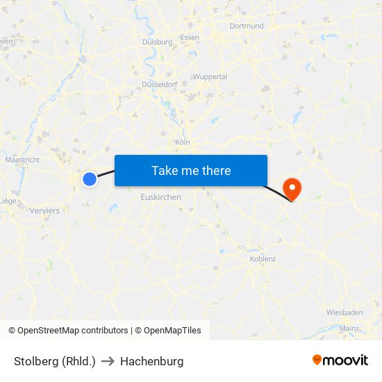 Stolberg (Rhld.) to Hachenburg map