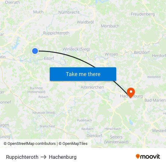 Ruppichteroth to Hachenburg map